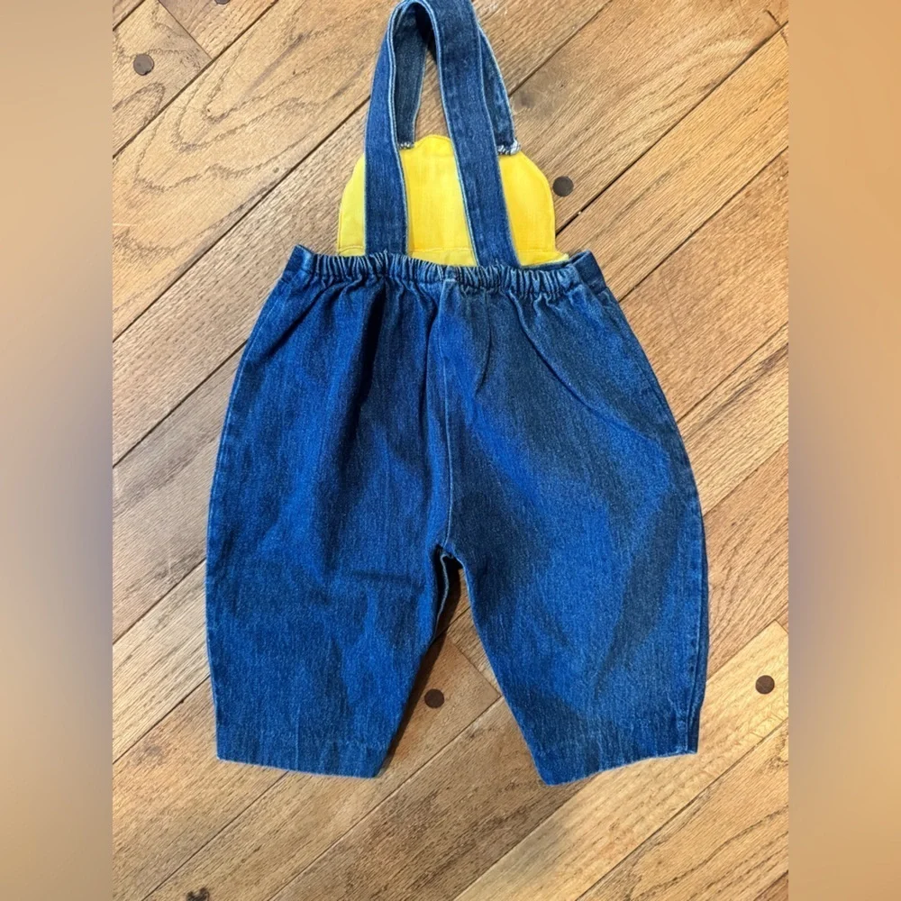 Vintage Blue Overalls with Colorful Bunny Embroidery of Just Like Daddy